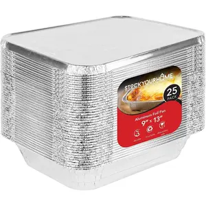 Aluminum Foil Pans with Lids - 9x13 - 25 Foil Pans & 25 Foil Lids - Disposable Food Containers for Baking, Cooking, Heating & Storing - Cookware