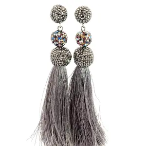 Multicolor & Silver Sterling Silver Gray Thread Tassel Earring