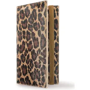 Checkbook Cover for Women, Dark Leopard   Vegan Leather Holder for Personal Checks, Slim Design with Pen Loop, Clear Divider, Fits Top & Side- Duplicate Checks