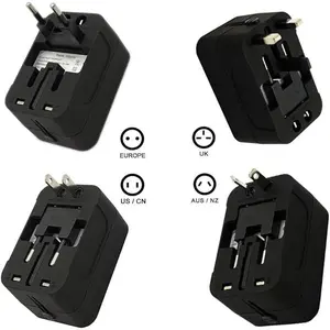 Universal Multi-functional Travel Charger Premium All in One Adapter with Dual USB Ports for USA EU UK AUS Fast Charging 5V/6A for Smartphones Tablets and More Black