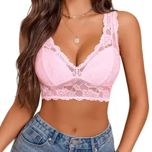 Avidlove Bralettes for Women Lace Bra Non Padded Longline Bralette Deep V Triangle Everyday Lingerie Bras