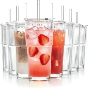 Multi Scene Glass Cup Home Commercial Use High Appearance Transparent Heat Cold Resistant Drinkware For Cola Juice Milk Tea Yogurt Coffee Water Daily Drinking Cup