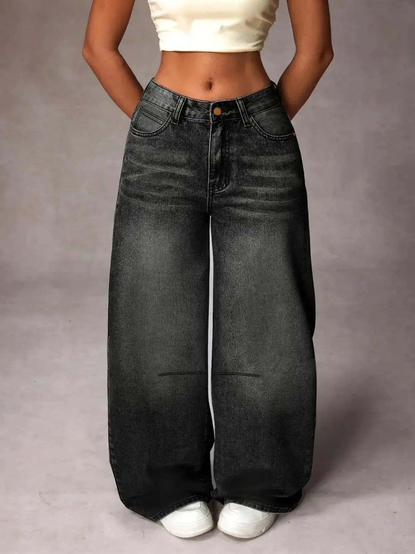 Women's Denim Jeans, Water Wash Wide Leg Casual Pants, Trouser, Plus Size Fashionable Slimming Design, Versatile & Stylish