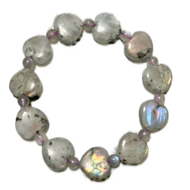 Purple Heart Labradorite Natural Crystal Bracelet - Shielding Auras & Protection Against Negativity - Stone of Transformation Enhancing Strength of Will & Inner Worth