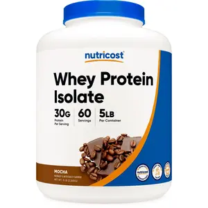 Nutricost Mocha Whey Protein Isolate Powder, 5 LBS Nutrition Dietary Supplement - Non GMO, Gluten Free, Natural Fitness Support