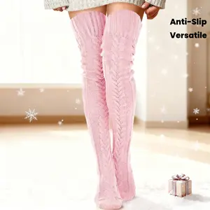 Christmas Festive Thickened Fleece Over-the-Knee Socks | Non-Slip Soft Acrylic Warm Socks - Perfect for Knee-High Boots/Dresses/Pants, Cold-Resistant Elegant Versatile Holiday Accessory with Ribbed Cuff