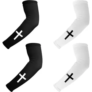 2 Pairs Faith Cross Arm Sleeves, Quick-Drying Religious Arm Sleeves Sport Supply for Men Women Outdoor Activities