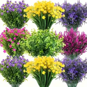 6piece set, UVresistant Artificial Fake Flowers box wooden shrubs, Artificial Lavender Plant, suitable for outdoor gardens, patios, porches, windowsill flower boxes, home, weddings, cottages, hanging decorations, rooms, and home decoration