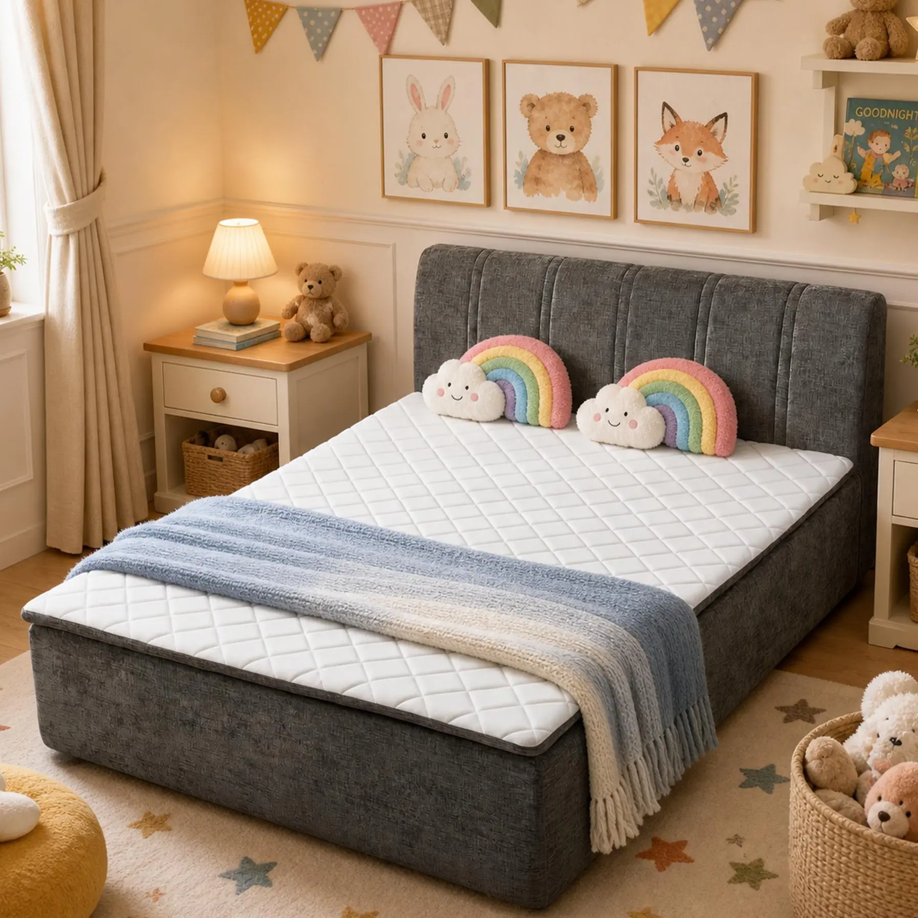 CAODOC Boneless Bed Chenille Fabric Frame & Mattress All In One, 16 Inch Memory Foam Mattress with Upholstered Bed Frame Platform, No Assembly Required,Suitable for Bedrooms, Children's Room,Guest Rooms, Apartments, And Lofts