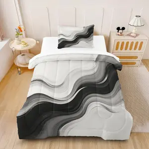 2/3Pcs Fluid Ink Printed Comforter Set, Abstract Style Bedding Set, Soft Polyester Fabric, Quilted Design, Warm and Comfortable, Fade Resistant, Suitable for Bedroom Decoration, with Filling (Pillow Insert Not Included)