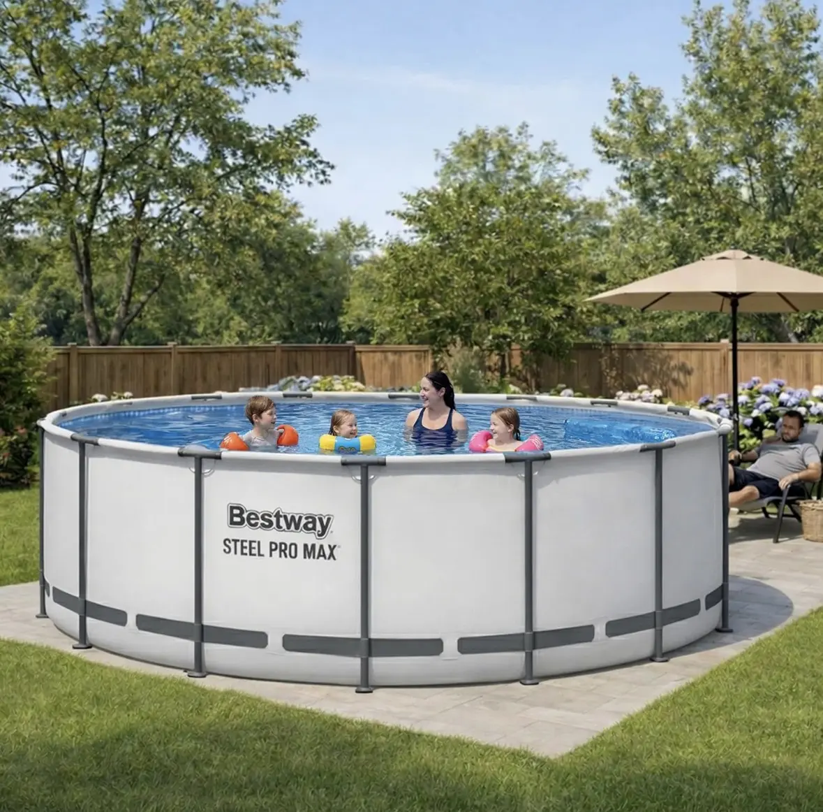 Bestway Steel Pro MAX 15' x 48" Round Above-Ground Steel-Frame Swimming Pool for Backyard Home Garden Outdoor Use