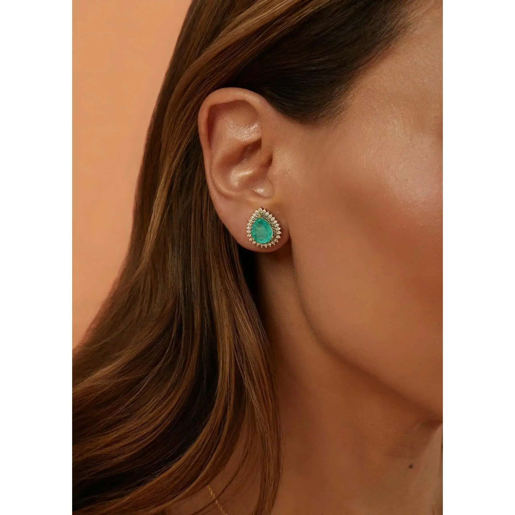 Colombian Emerald Fusion Stud Earrings with White Zirconia – 18k Gold Plated