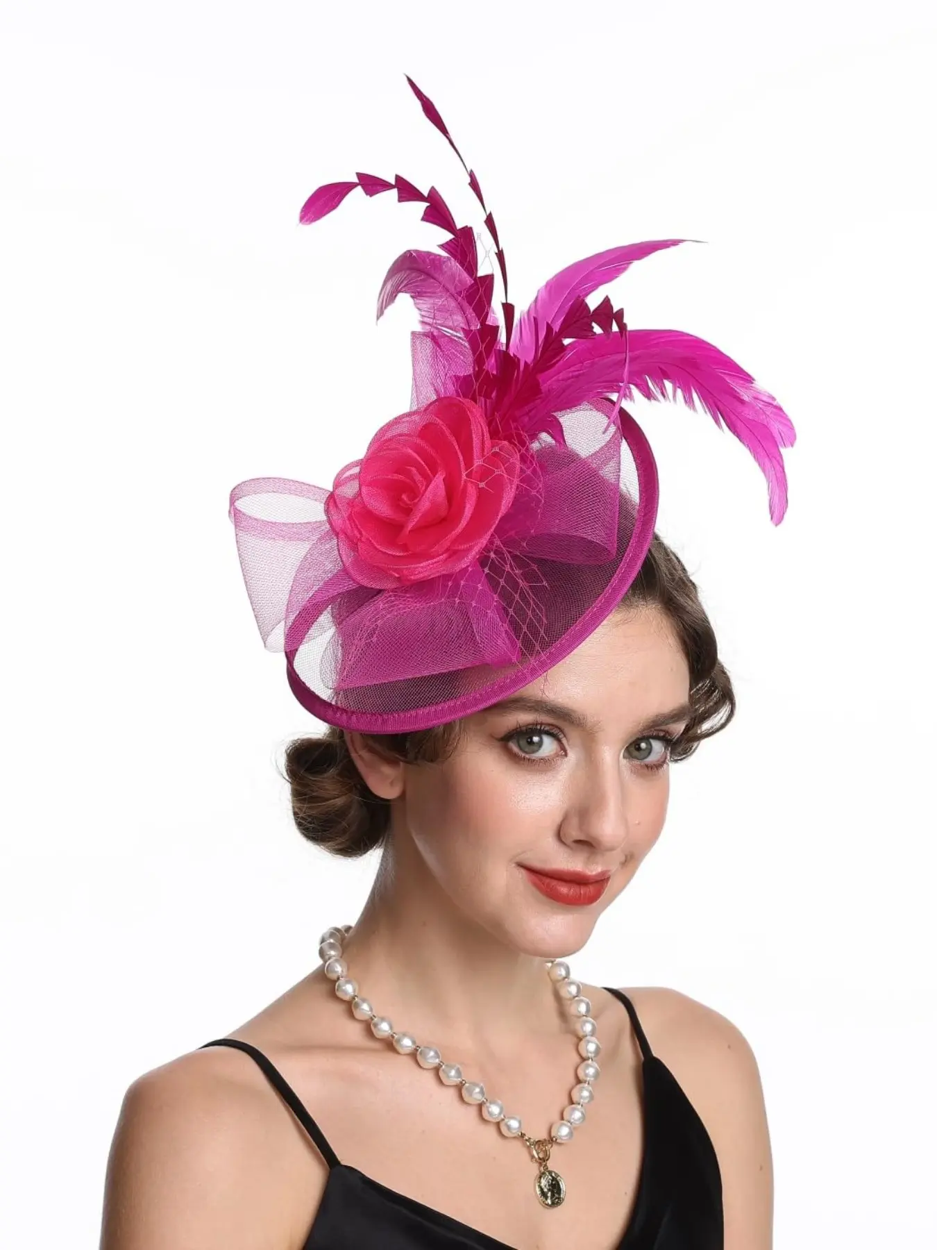 1pcs Fascinator for Women Hair Clip Hat Bowler Design Vintage Classic Elegant Feather Accents Flower Veil Wedding Party Tea Hat Mother's Day, Christmas, Valentine's Day gifts