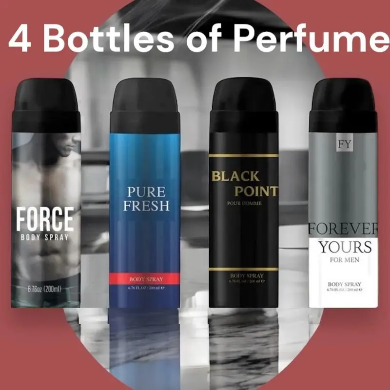 Valentine's day gift, 4 bottles of Body Spray Aerosol Display 6.76Floz Men, Gift for man, Scented Perfume, Variety Fragrance Gift Premium Fragrance