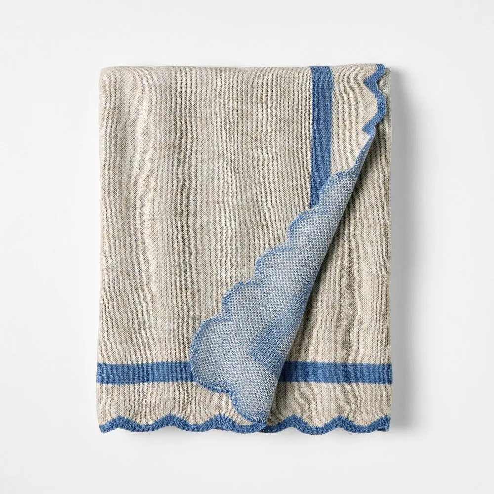 Scalloped Edge Throw Blanket - Threshold Designed with Studio McGee, Cozy Soft Blanket Throw for Bedroom Decor, Aesthetic Home Decor Household Item, Cozy Throw Blanket, Household Items