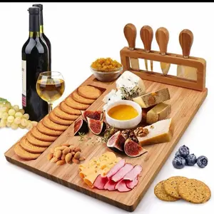 Bamboo Cheese Board with Knives Set & Snack Trays | Charcuterie Board Gift Cutlery Wooden
