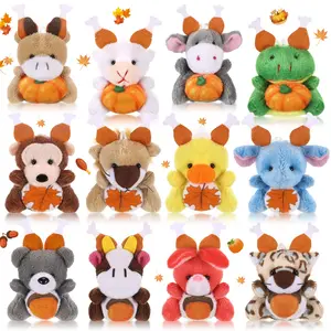 12/24 Pcs Thanksgiving Small Stuffed Animals Fall Turkey Mini Plush with Card and Bags  Friendsgiving Gifts Animal Plush Keychains for Thanksgiving Party Favors Classroom Prizes Gift Bag Fillers