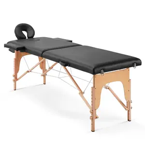 Massage Table Portable Massage Bed Lash Spa Bed Tattoo Face Cradle Bed Height 35Inch Adjustable 2 Fold with Bag - Black