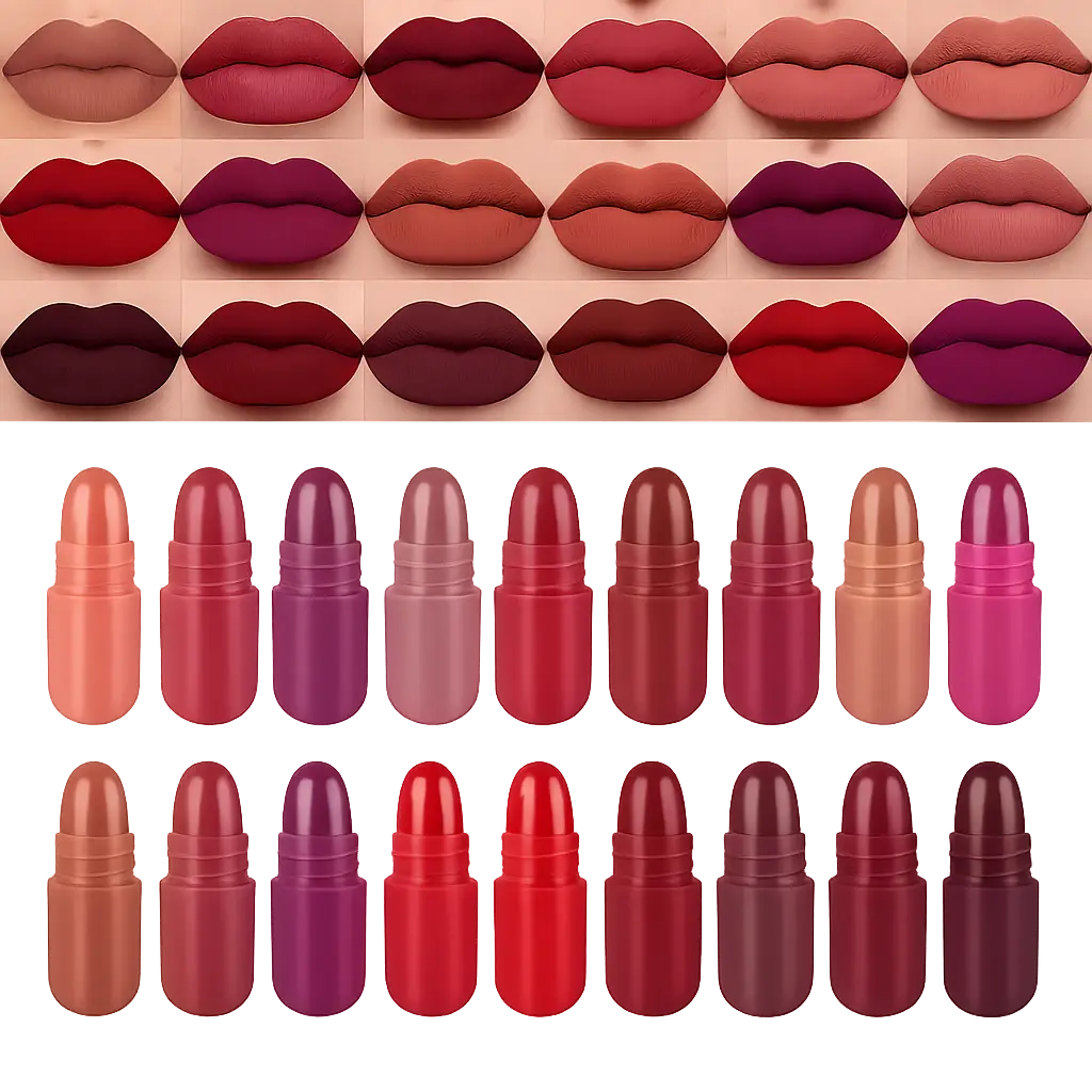 Women's 18-Color Capsule Mini Lipstick Set, Long-Lasting Matte Lip Stain Tint, Portable Beauty Makeup Product