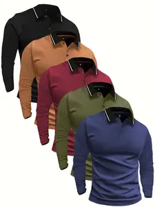 5pcs Polo Shirt Men's Turn-down Collar Long Sleeve T-shirt Spring Autumn Simple Retro Casual Menswear Daily Outdoor Sports Lightweight Business Outdoor Running Top Mixed Color