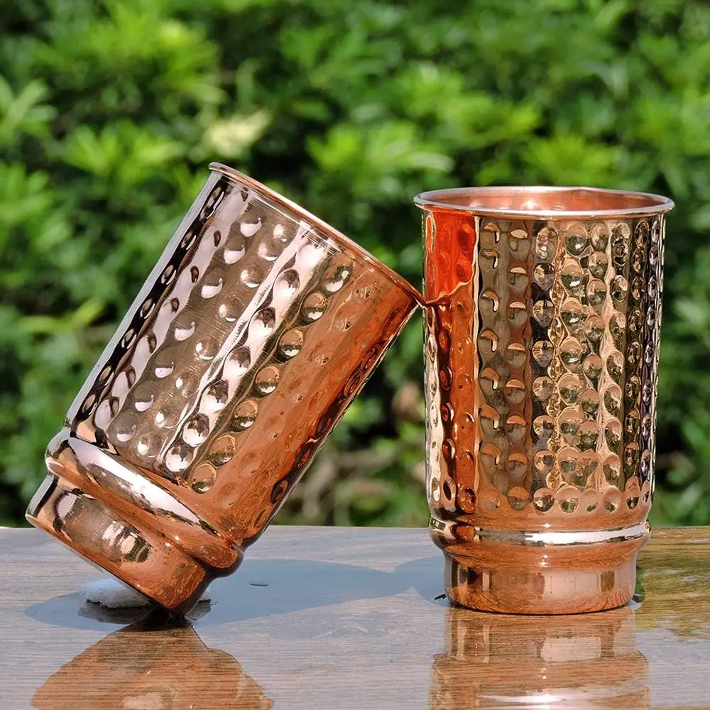 Pure Copper Tumblers Set of 2, UNLINED, UNCOATED and LACQUER Free | 350 Ml. (11.8 US Fl Oz) Traveller's Copper Cups