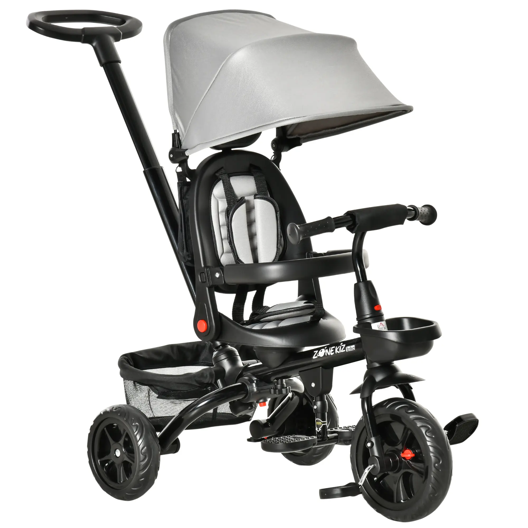 #Summervibes【4 in 1 Trike】Qaba Kids Tricycle 4 in 1 Trike with Reversible Seat, 2.8'-3.1' Height Push Handle, Canopy, Handrail, Safety Belt, Storage Footrest Brake Clutch, for 1-5 Years Old