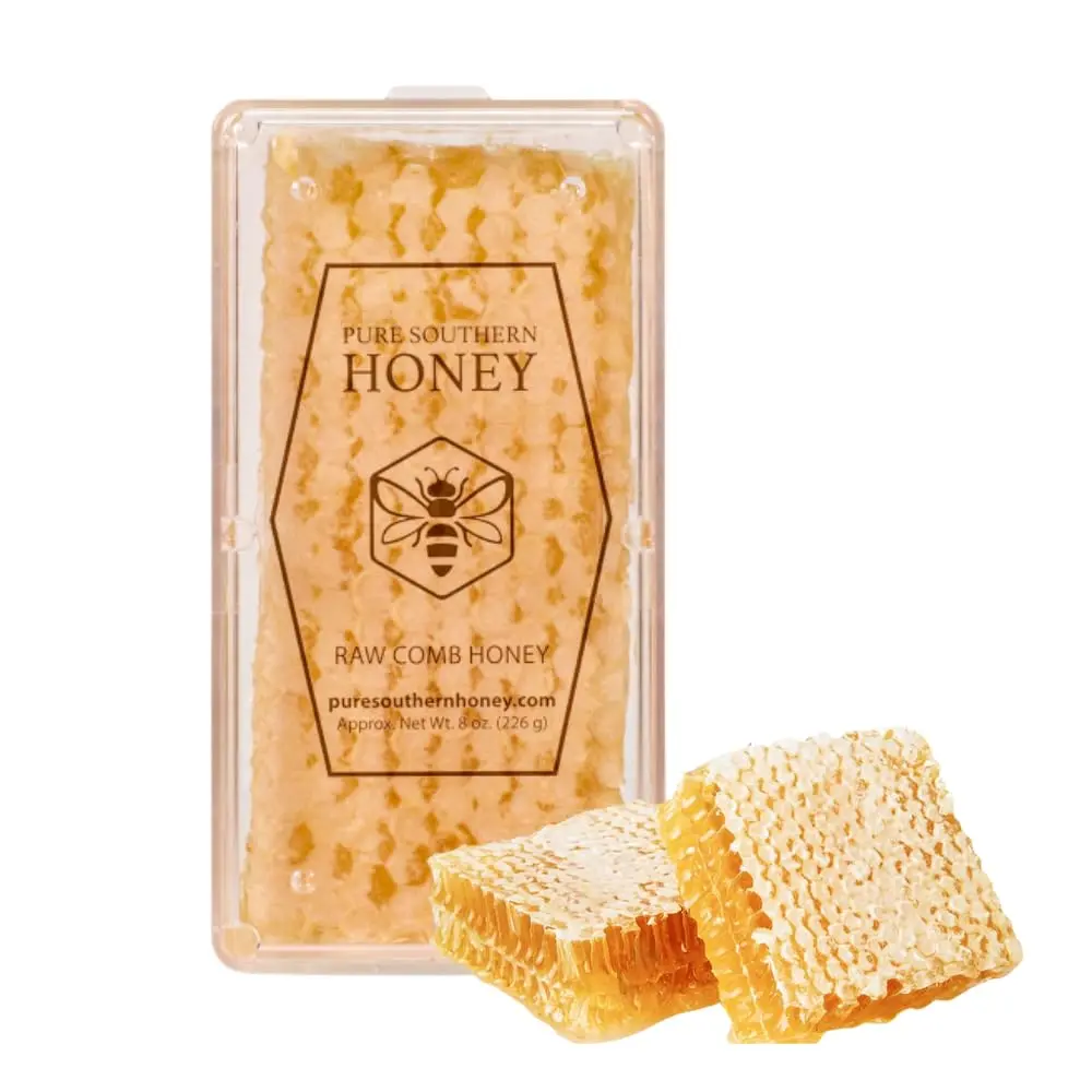 Pure Southern Honey 100% Raw Edible Honeycomb 7 oz Authentic USA Made Unheated Non GMO Unsweetened All Natural with Real Honeycomb for Diet - Flavor