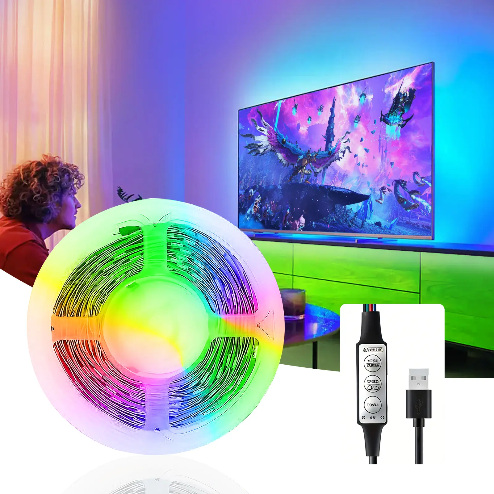 DAYBETTER RGB LED TV Backlight Kit, 3.28-16.4ft USB Powered Strip Lights for 20-85in TVs, Color Changing RGB Setup for Room Decor, Led Lights for Bedroom & Watch Party