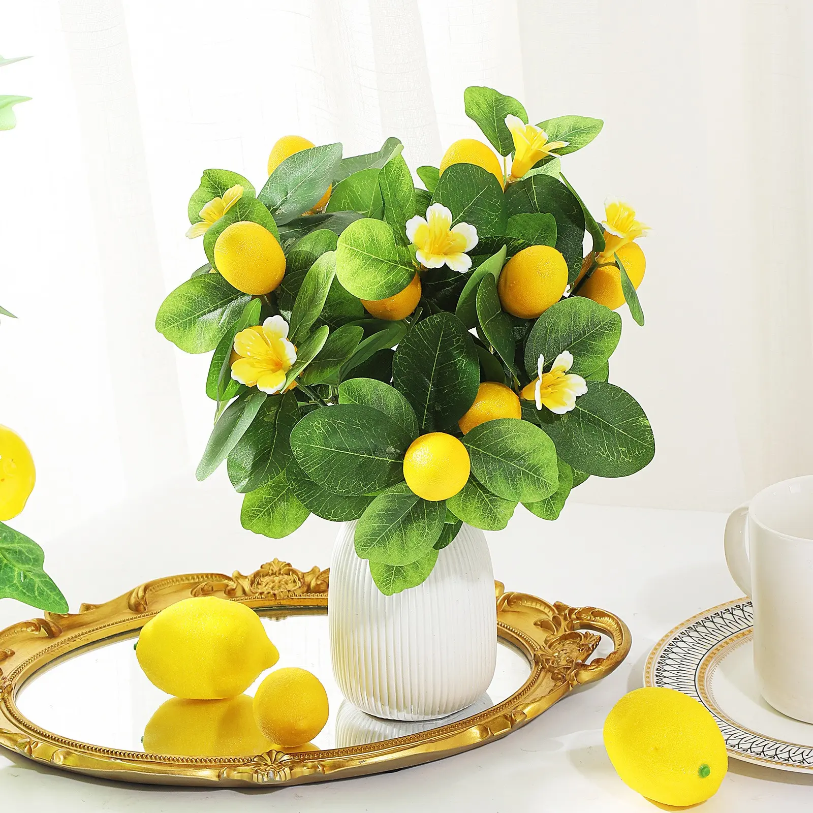 3-Piece Realistic Lemon Plant, Synthetic Lemon Tree, Fake Plastic Plants for Decoration, Desk, Window Shelf, Bookshelf, Kitchen Decor, Decorative Fruit, Spring Summer Plant Ornament