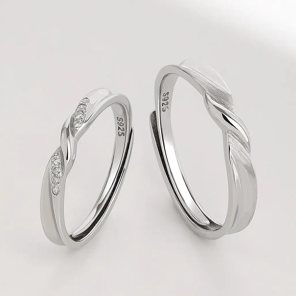 MEISSA Eternal Embrace Couples' Rings S925 Sterling Silver Mens Womens Matching Wedding Band Size Adjustable Personalized Gift Engrave Promise Ring Minimalist Perfect Gift Women Couple Ring for Women Handmade Engagement Christmas Gifts Gift for Her Women