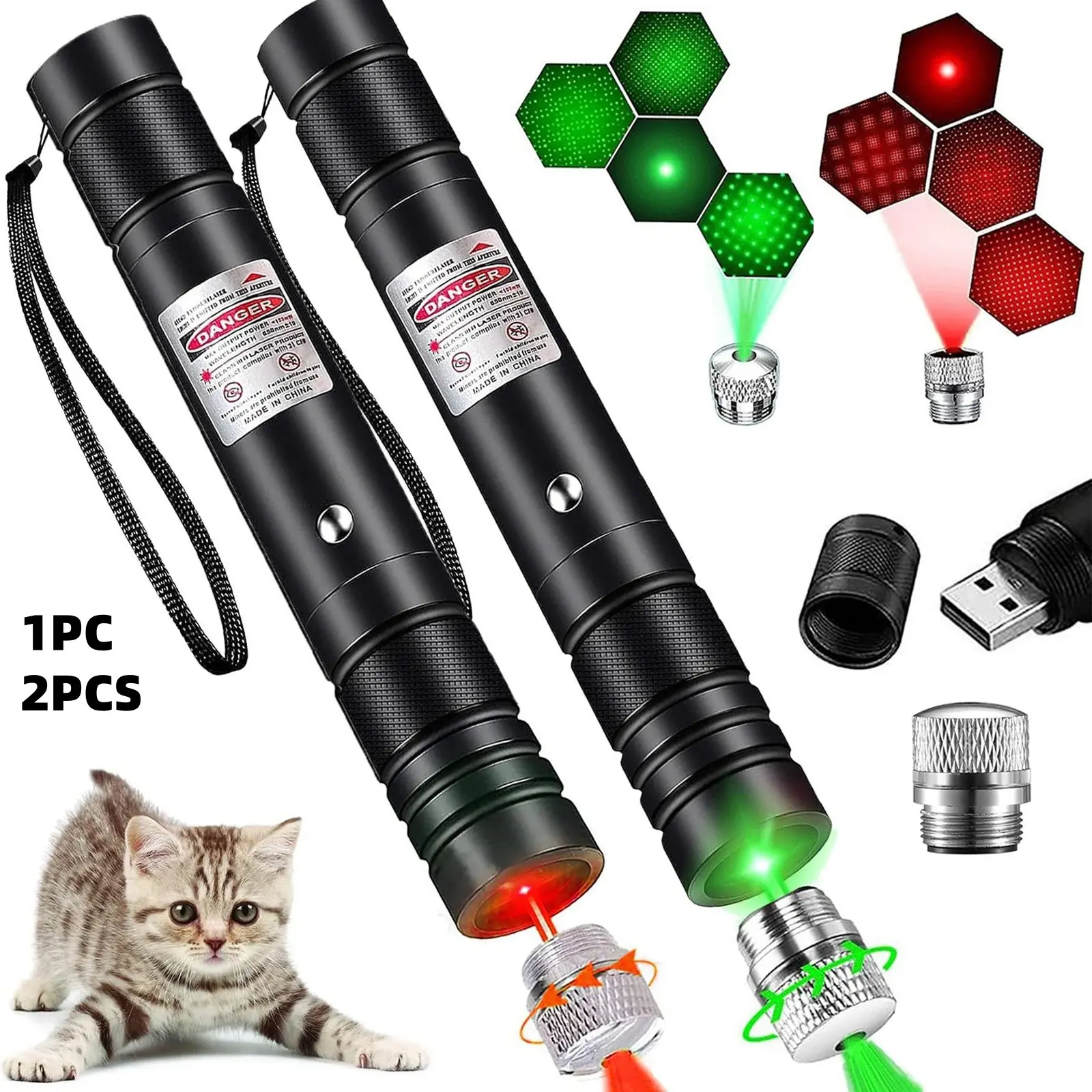 USB Rechargeable Pet Laser Toy, Laser Pointer, Handheld Laser Pen, 2 Counts, Easy Dog Walking, Indoor Outdoor Pet Toy, Perfect for Outdoors and Meetings