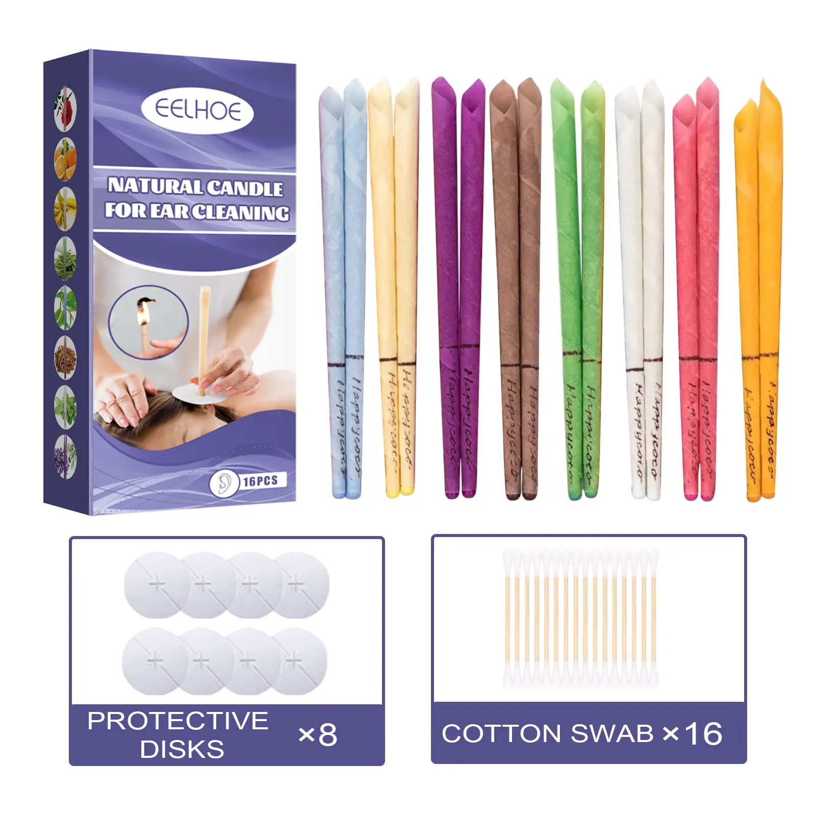 Black Friday Mega Sale! Ear wax Cleaning Set (16 pieces) - Relaxing pressure and plug candles,beeswax ear candles in 8 differernt scents