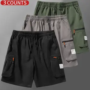 Men's 3-Pack Labeled Cargo Shorts | Y2K Streetwear Utility Casual Bottoms