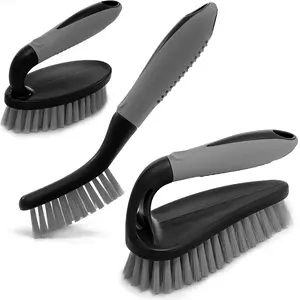 Black Scrub Brush Set 3pcs, Cleaning Shower Scrubber, Ergonomic Handle & Durable Bristles, Cleaner for Bathroom, Tile, Kitchen, Floor, Bathtub, Floor