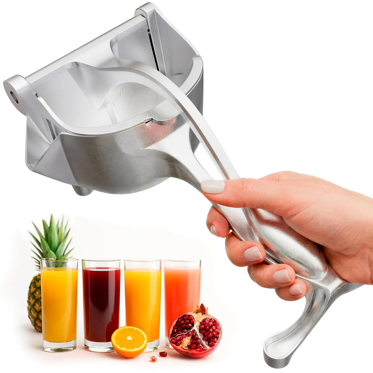 Manual Fruit Juicer Hand Press - 20oz Aluminium Kitchen Utensil for Seniors, Ergonomic Heavy-Duty Handle, Mess-Free Pour Spout, Max Juice Yield in Seconds for Culinary Use, Lemon, Lime Home Canning