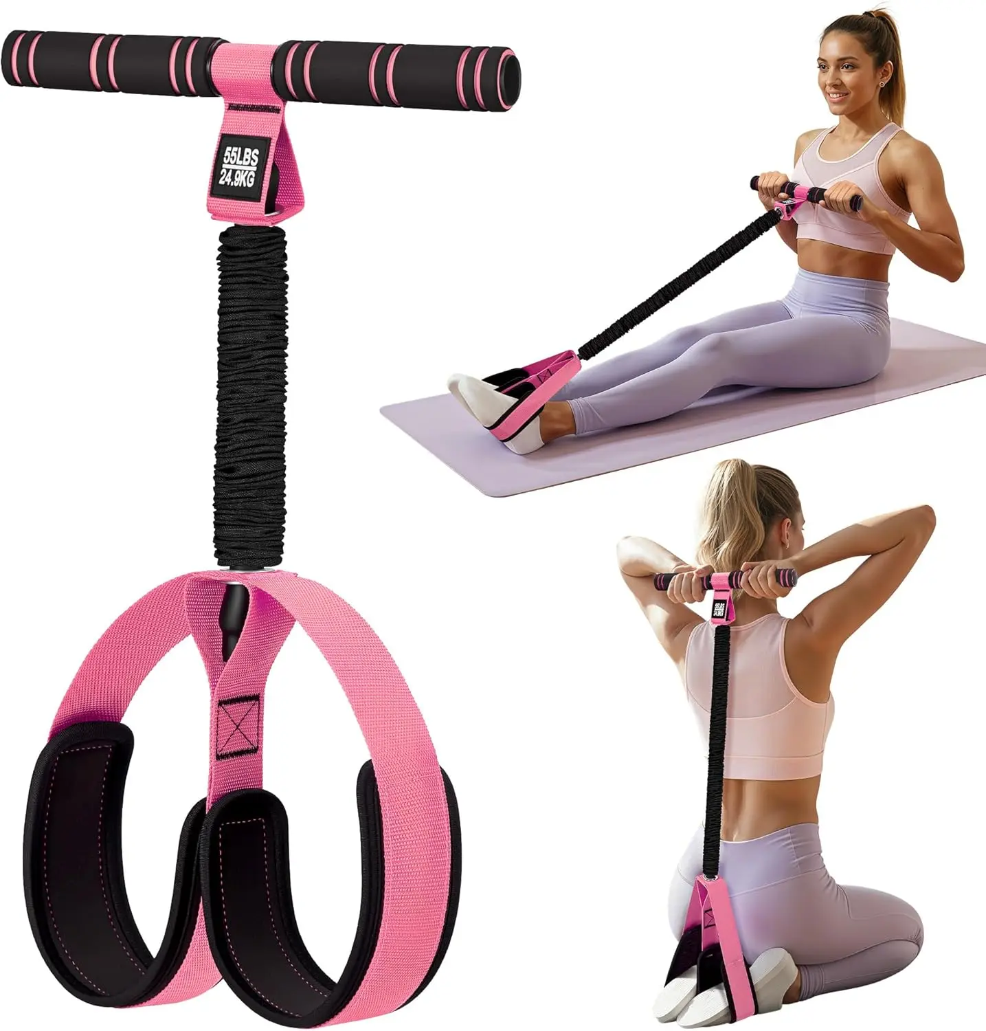 Pedal Resistance Band with Handles for All Fitness Levels, Non-Slip Fabric Foot Pedals for Home Workout, Stretching, Pilates, Resistance Training, Core, Legs, Arms & Everyday Exercise