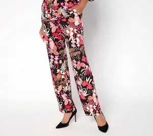 Susan Graver Petite Printed Liquid Knit Sofia Straight Leg Pants