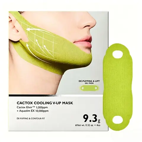Cactus-Infused V-Line Lifting Facial Mask, Polyester-Spandex Elastic Contour Mask for Reducing Puffiness, Mild Gentle Moisturizing Daily Sensitive Skin Overnight Home Skincare Tool