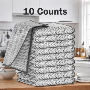 10 Counts Wire Dishwashing Rag, Multipurpose Non Scratch Wire Dishcloth, Metal Cleaning Cloth for Wet and Dry, Reusable Steel Mesh Cloth for Cookware, Sinks, Stove Tops, Dishes