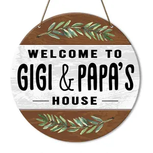 Welcome Decor Sign, Welcome Decorations for Front Door Porch, Rustic Hanging Home Decor for Wall, Housewarming Gifts for Grandma Gigi Mimi Papa Grandparent, Welcome to Gigi And Papa's House