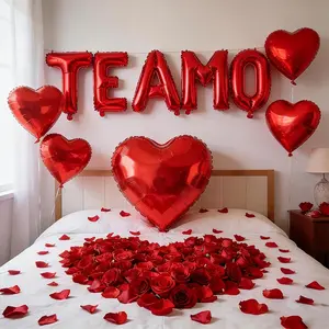 12-Pack Red "TE AMO" Letter Foil Balloon Set, 32 Inch Large Red Heart + 4 x 10 Inch Heart Balloons + Ribbon + Tape, Perfect for Wedding, Valentine's Day, Party Decor, Balloon Decoration, Romantic Confession Prop, Helium Floatable