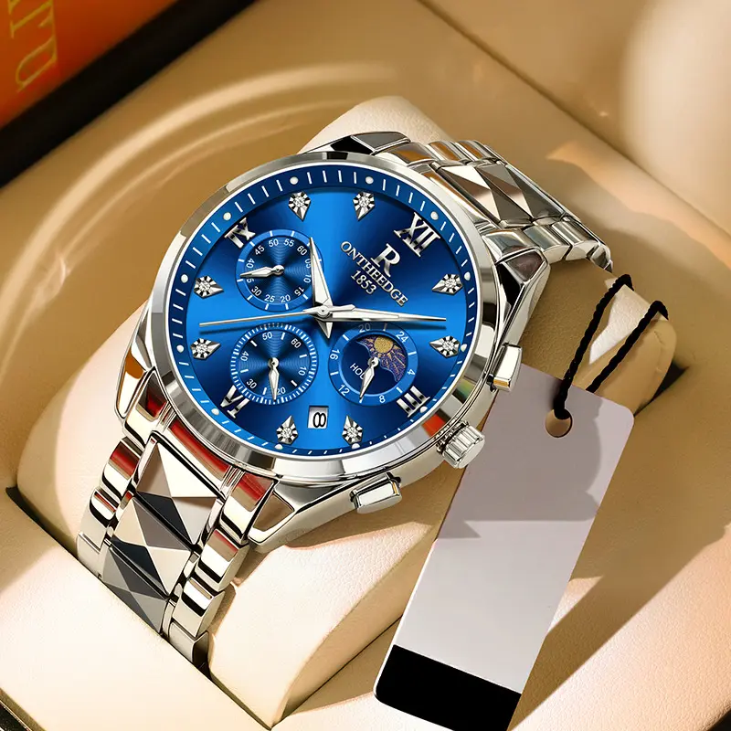 Men's Quartz Analog Watch, Minimalist Business Metal Chronograph with Luminous Hands and Calendar for Office Wear, Watches, Commute, Round, Business Casual Watch