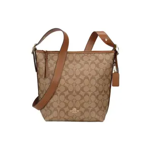 COACH Leather Crossbody Bag with Zipper Closure for Women in Tan Color Block