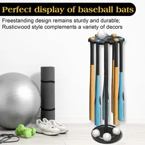 Solid Wood Baseball Bat Holder Display Rack, Sturdy Organizer Storage for 10 Baseball/Softball Bats - Black