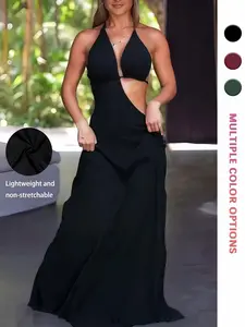 Backless Vacation Dress, Triangle Neck Slim Fit Fitted Casual Design, Sleeveless, Suitable for Young Women, Summer Beach Holiday, Womenswear