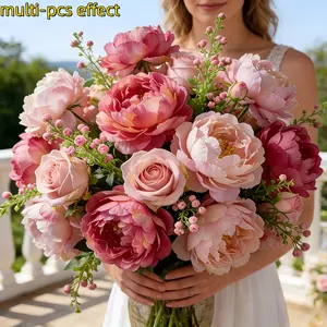 4PCS Double Pink Artificial Peony Bouquet, DIY Decoration, Living Room Decor Faux Flowers, Vibrant Faux Flowers, Wedding Accessories, Valentine's Day Gift, Artificial Flowers. Suitable for Birthday Parties, Gatherings, Venue Decorations