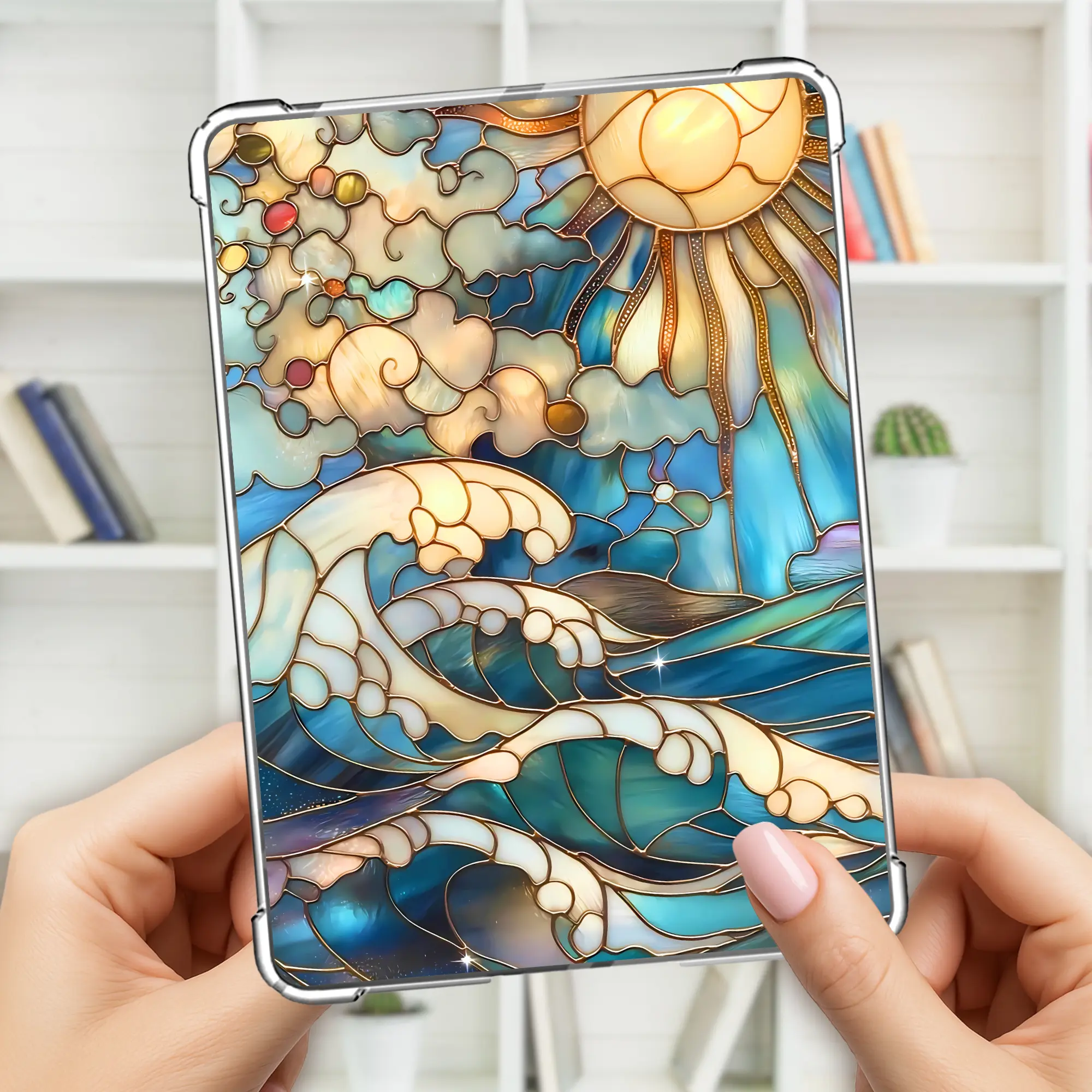 Kindle Insert or Bookmark Stained Glass Ocean Waves Paperwhite Oasis Basic Romance Vintage Book Lovers, Fantasy - No Printed Edition