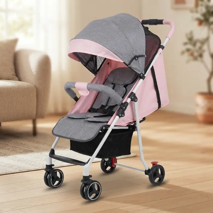 Baby Travel Stroller - 1-Hand Foldable, Space-Saving Stroller with Sunshade, Storage Basket, Multiple Tilt Positions for Easy Carrying (Baby & Maternity Travel Gear)
