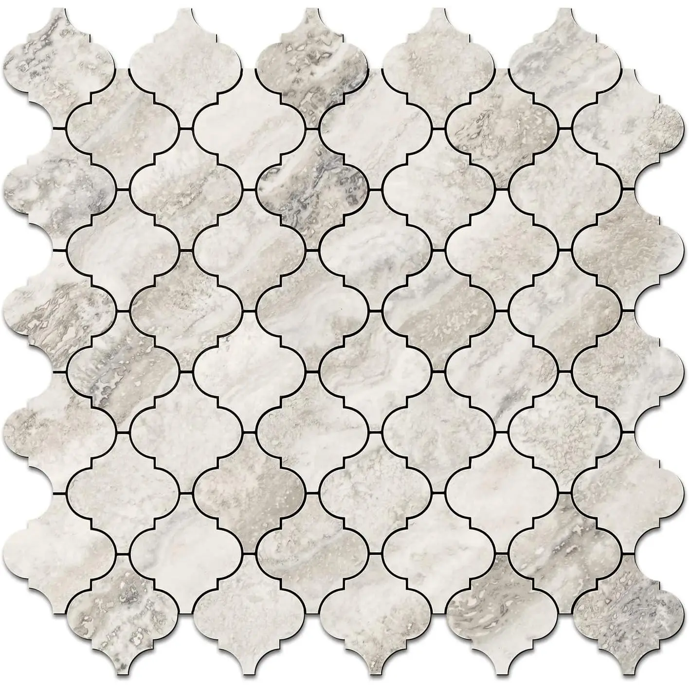 Arabesque Peel and Stick Backsplash Tile, Stick on Backsplash for Kitchen and Bathroom, Beige Marble Look PVC Mixed Metal  Mosaic Tiles (10 Sheets)