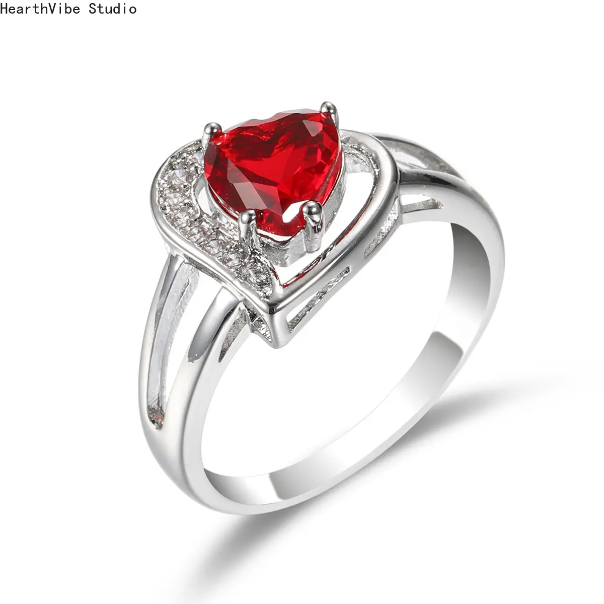 Heart Shaped Ring for Women in 925 Sterling Silver, Elegant Red Zircon Stone Promise Jewelry, Simple Statement Gift Idea, Elegant Ring, Promise Ring